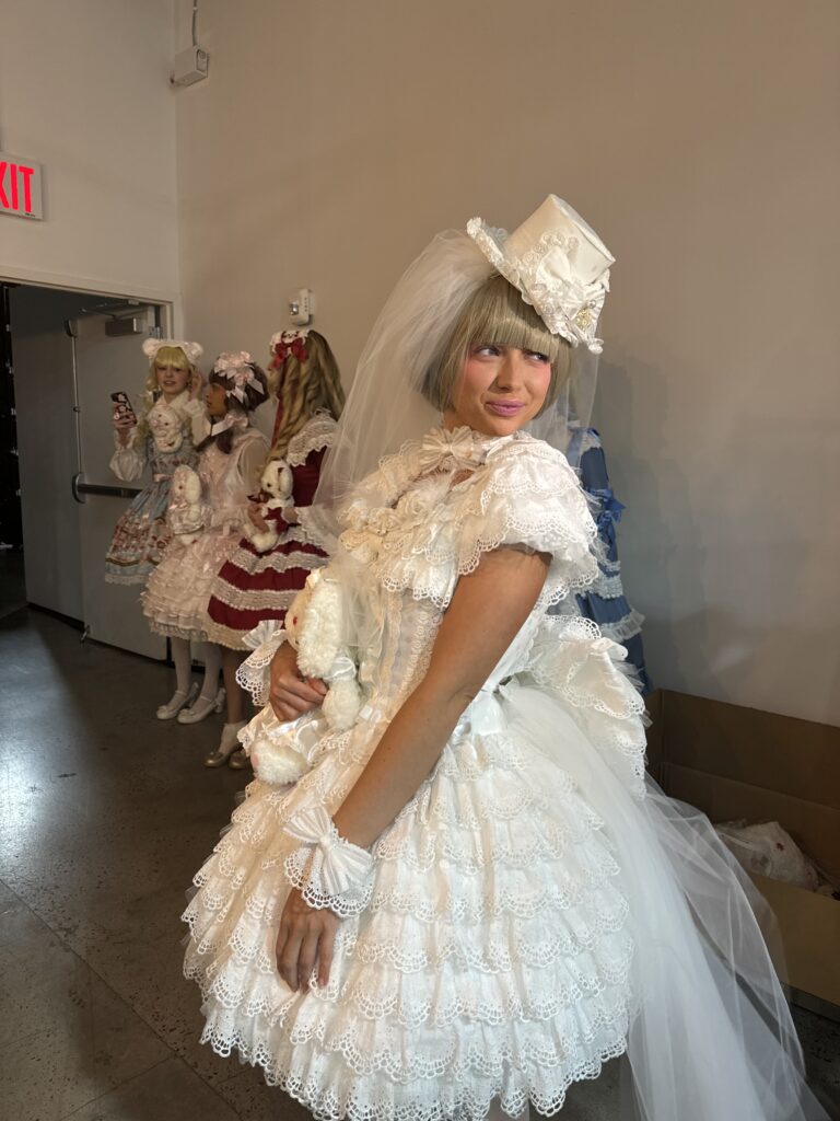 Model backstage at New York Fashion Week